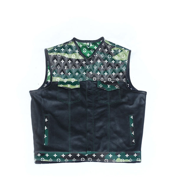 Lo*uis Vuit**n
 Camo & Black Perforated Leather Vest