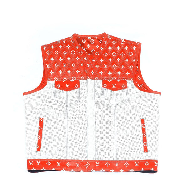 Lo*uis Vuit**n
 Red & White perforated Leather Vest