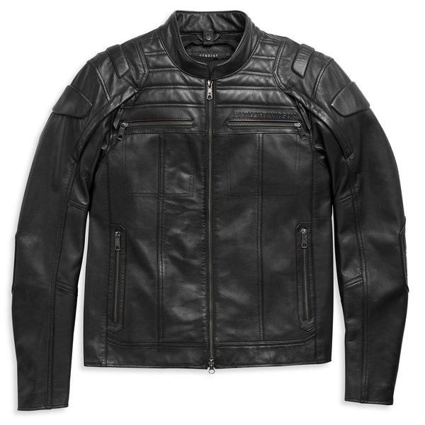 Harley-Davidson Men's Black Leather Biker Jacket - Quilted Shoulders & Sleek Minimalist Design