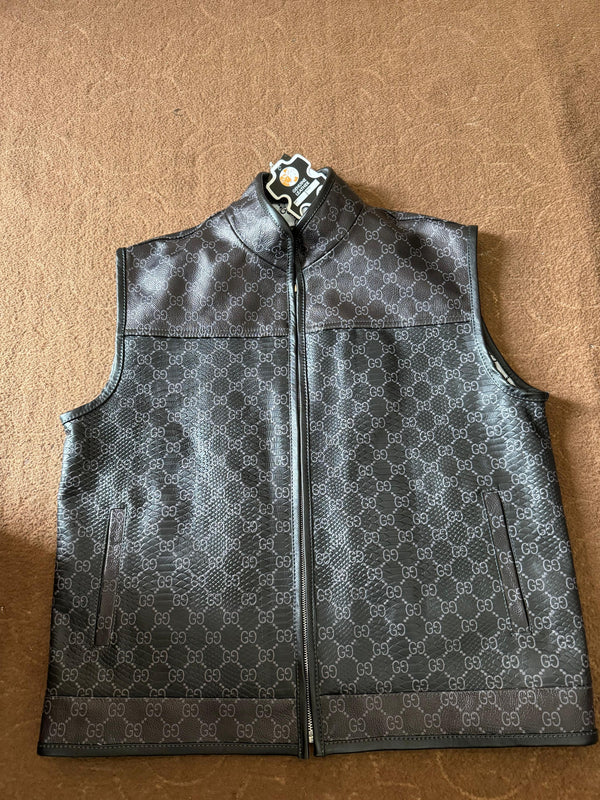 Luxury G*Cci Designer-Inspired Leather Vest – Black Streetwear Gilet
