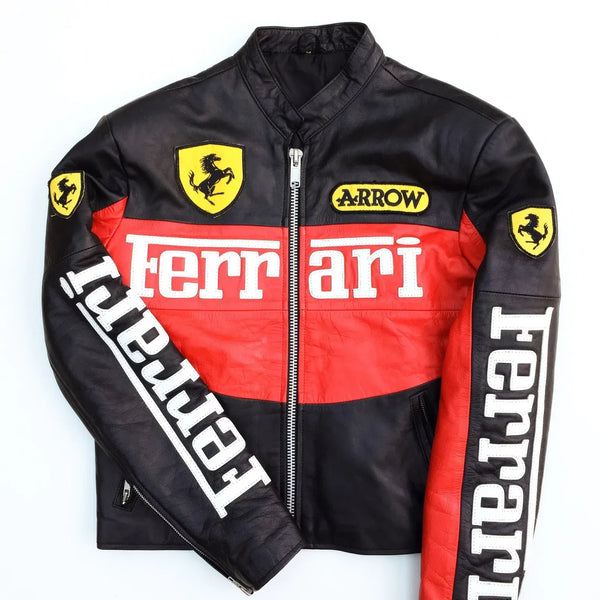 Classic Black & Red Genuine Leather Ferrari Racing Jacket - Streetwear and Outerwear Jacket