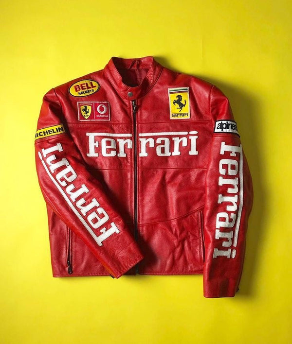 Ferrari Racing Leather Jacket – 100% Genuine Cowhide | F1-Inspired Streetwear
