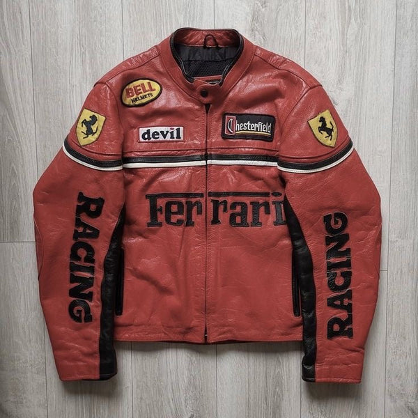 Vintage Ferrari Racing Leather Jacket – 100% Cowhide | Men's Motorsport Style