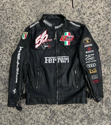 Black Ferrari Racing Leather Jacket – Vintage F1 Style