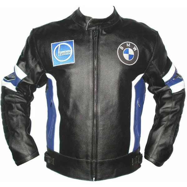 Black BMW Racing Motorcycle Cowhide Leather Jacket