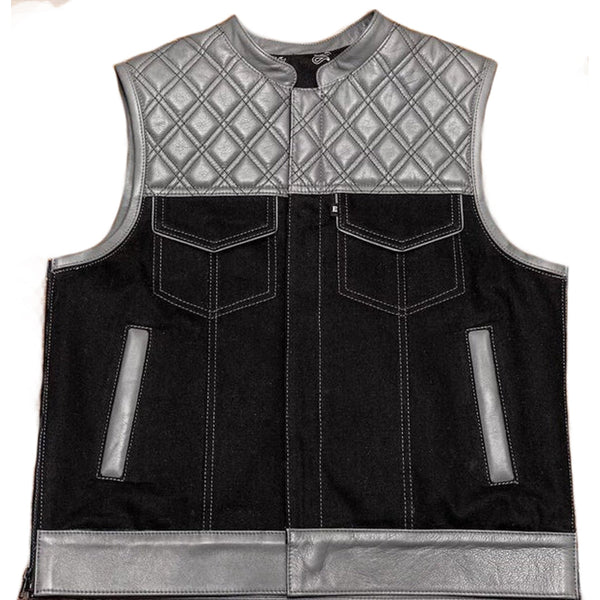 Leather Vest Diamond Quilted Grey Leather Vest Denim Vest Leather Men Vest Biker vest Motorcycle Vest Men Motorcycle Gifts For Men