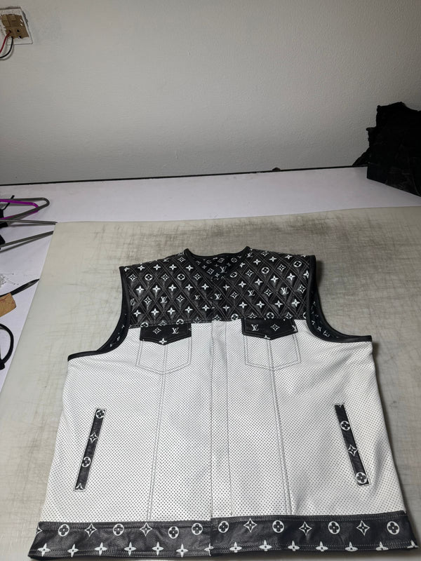 Lo*uis Vuit**n Premium Branded Black and White perforated leather Biker Vest
