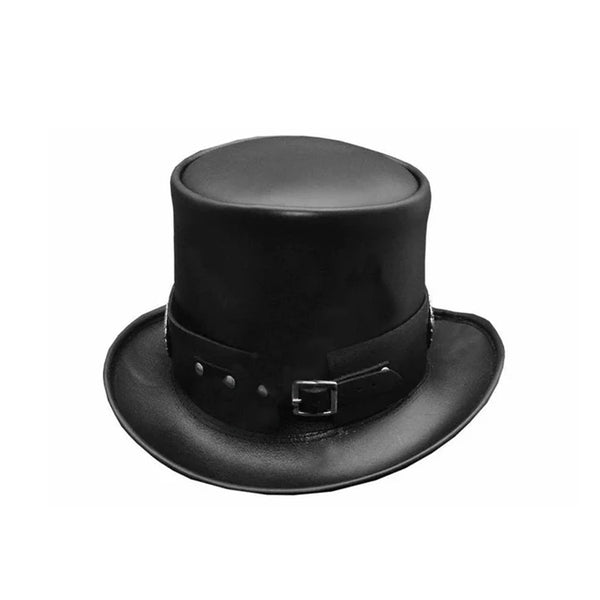 Western Cowboy Buckle Band Style Steampunk Leather Top Hat Motorcycle Rider