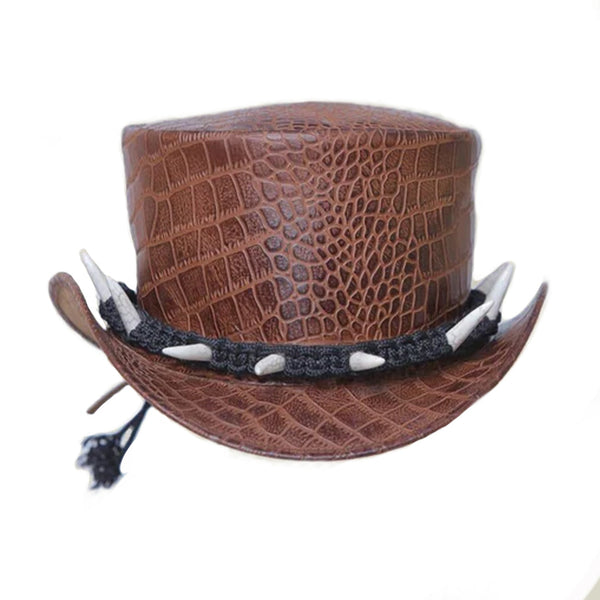 Wax Leather Teeth band Crocodile Style Steampunk Western Red Indian Top hat