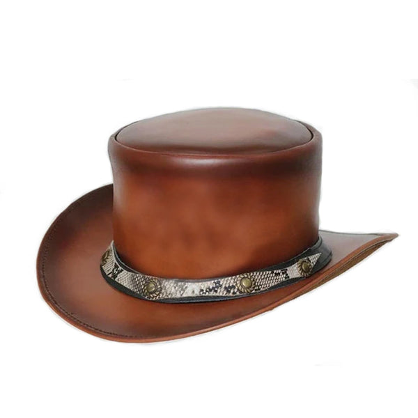 Top Hat-Smokey Shaded pale Rider Smokey Shaded Leather hat,Leather Top Hat,Gothic Top Hat,Mens Top Hat,Steampunk Top Hat,Custom Top Hat
