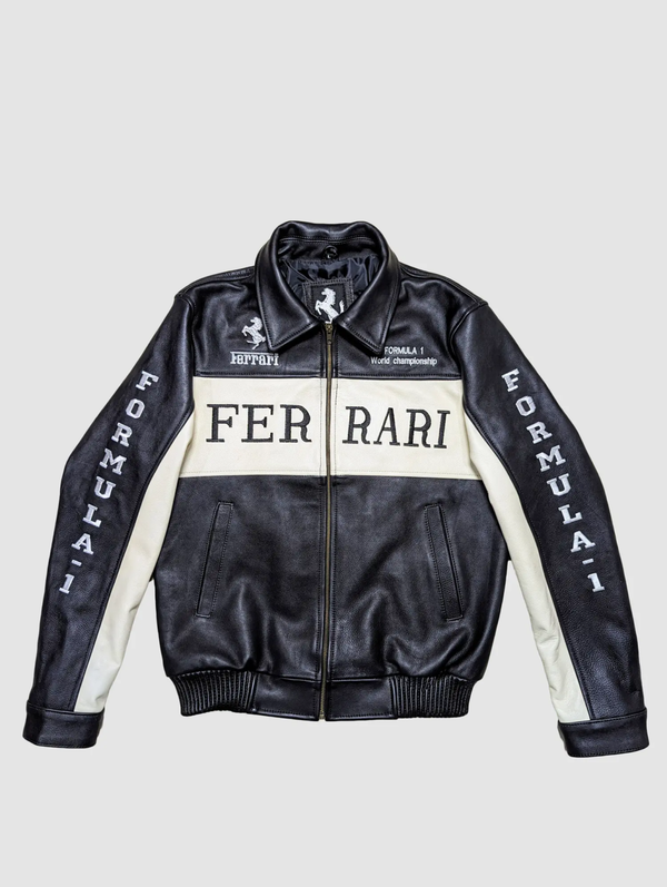 Exclusive Ferrari F1 Leather Bomber Style Jacket - World Championship Edition