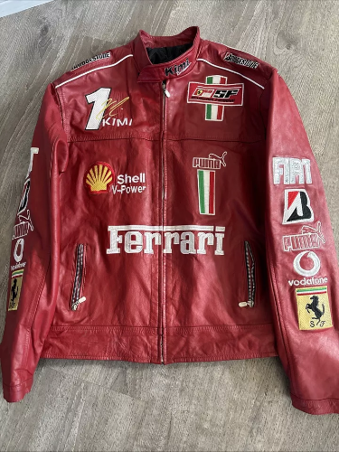 Ferrari F1 Racing Red Motorcycle Riding Gear – Cowhide Leather Biker Jacket