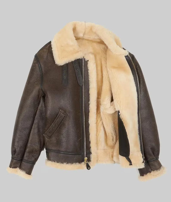 Men's Brown Shearling Fur Leather Jacket, B3 Bomber RAF Style Jacket, Real Sheepskin Leather Jacket, Aviator Leather Jacket, Gift For Him