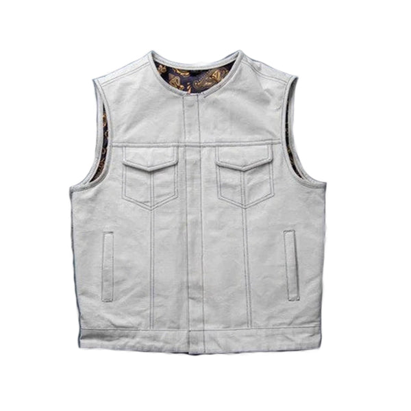 Men's Motorcycle Paisley Concealed Carry White Leather Vest, Biker Vest, Leather gift for him, Rider vest White biker vest
