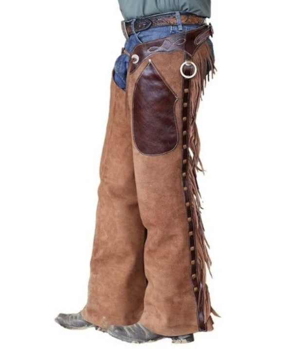 Leather Chap Brown Suede Fringes Style Braided Chap Western Cowboy Chap Horse Riding Chap Gifts For Men , Gifts For Cowboy