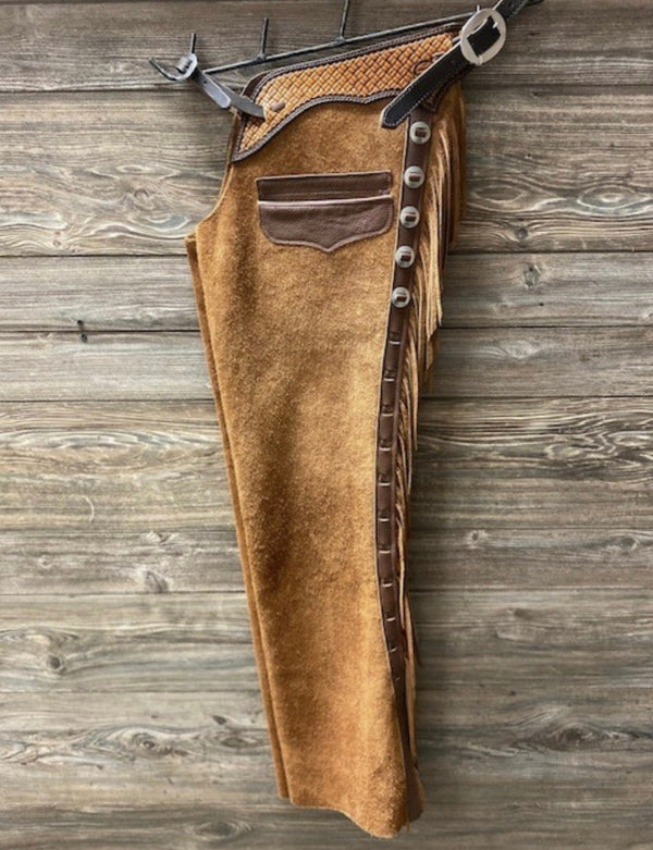 Handmade Leather Chap Suede Fringes Style Braided Chap Western Leather Cowboy Chap Native Wild West Fashion Equestrian Chap