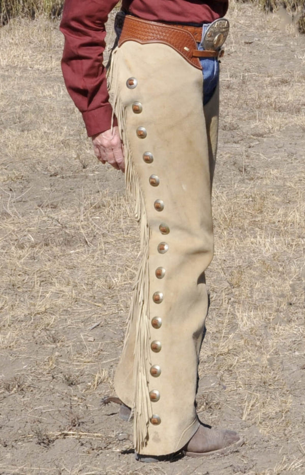 Handmade Cowboy Buck Skin Suede Leather Pant Rodeo Chap Mountain Men Western Beige Suede Chap , Horse Gifts for Men