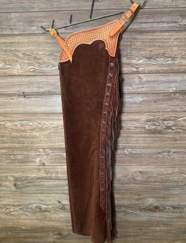 Leather Chap Brown Suede Fringes Style Braided Chap Western Cowboy Chap Horse Riding Chap Native Rodeo Chap Gifts For Men , Gifts For Cowboy