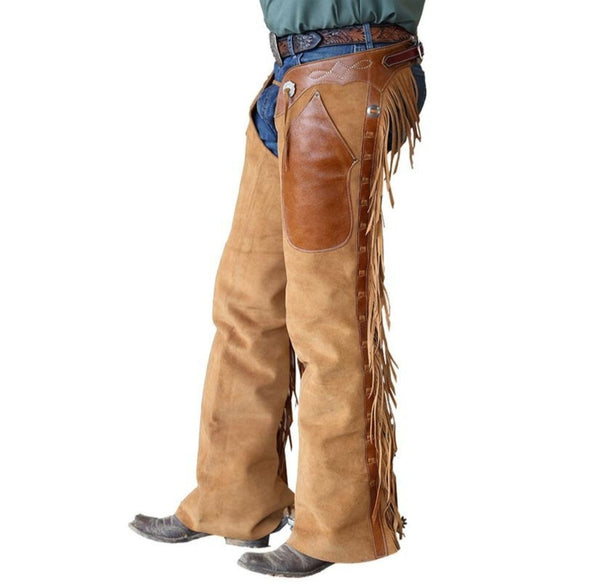 Leather Chap Brown Suede Fringes Style Braided Chap Native American Western Cowboy Chap Horse Riding Chap Gifts For Men , Gifts For Cowboy