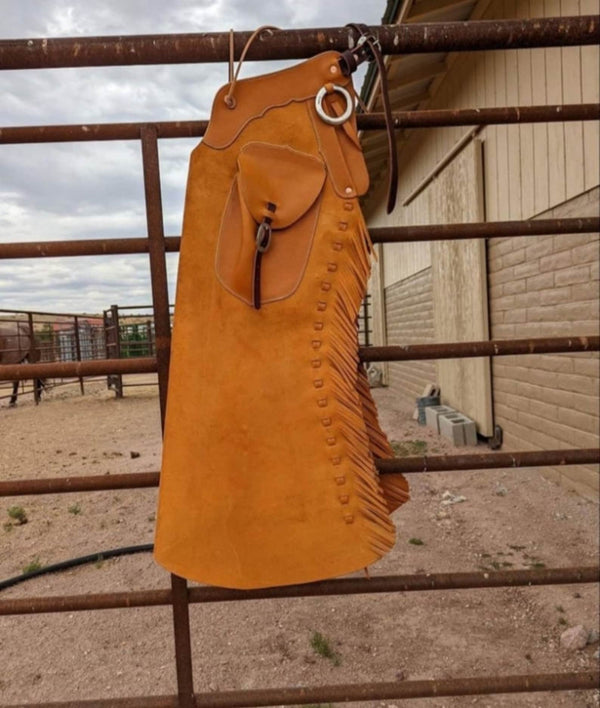 Handmade Native American Western Cowboy Leather Chap Rodeo Pant Fringes Style Equestrian Fashion Leather Chaps