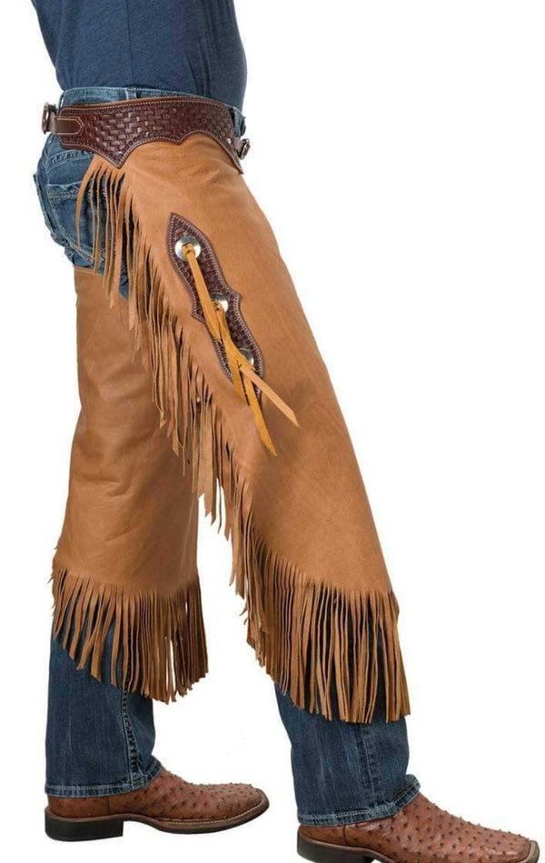 Handmade Leather Cowboy Fringes Style Pant Chap Western Cowboy Leather Chap Rodeo Chap Customizable Horse Riding Chap Gifts For Men