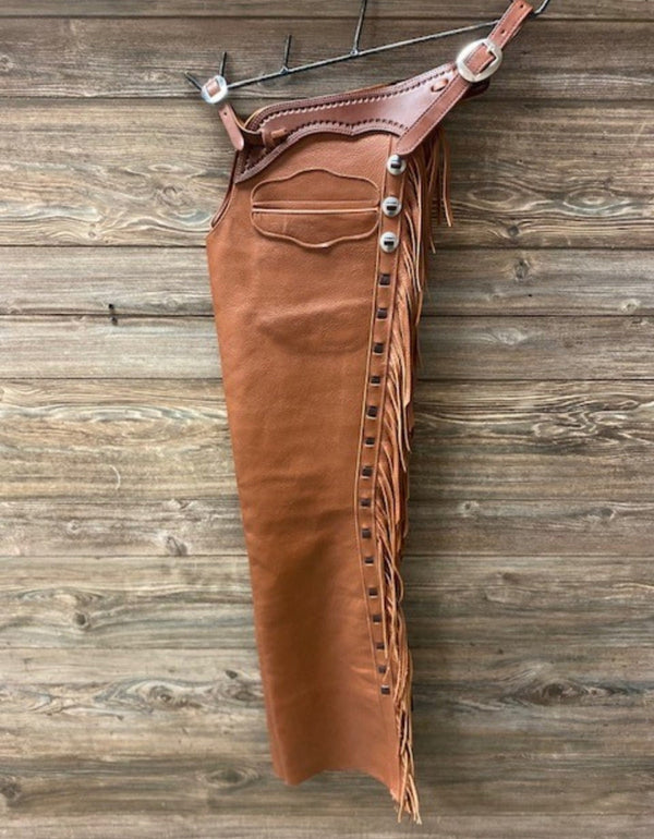 Handmade Cowboy Brown Leather Pant Rodeo Chap Western Cowboy Leather Chap , Horse Gifts For Men