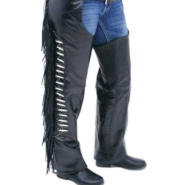 Native American cowhide Black Leather Pant Chap Handmade Western Cowboy Chap Rodeo Chap Horse Riding Chap Gifts For Men