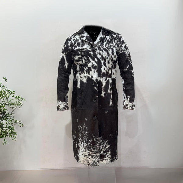 Stylish Hair on Hide Leather Coat Long Winter Jacket Handcrafted Cowhide Fur Coat