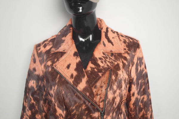 Handmade Cowhide Hair-on-Hide Cowgirl Jacket Western Style Cow Skin Jacket Women's Rustic Hair on Boho Leather Jacket (X-Large Size)