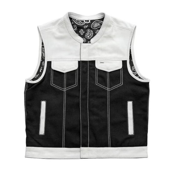 Mens Hunt Club Black Paisley Leather Build Denim Style Rider Motorcycle Biker Vest,Leather Vest