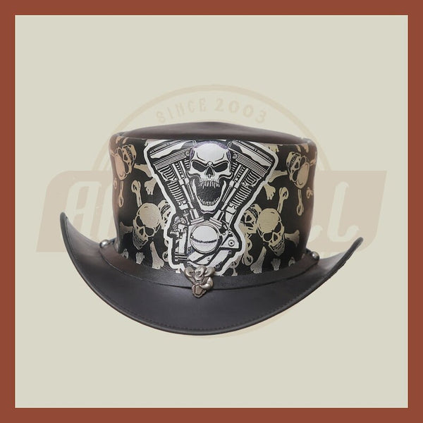 Leather Cross Skull Engine Skull Engine Band Motorcycle Biker Rider Top Hat