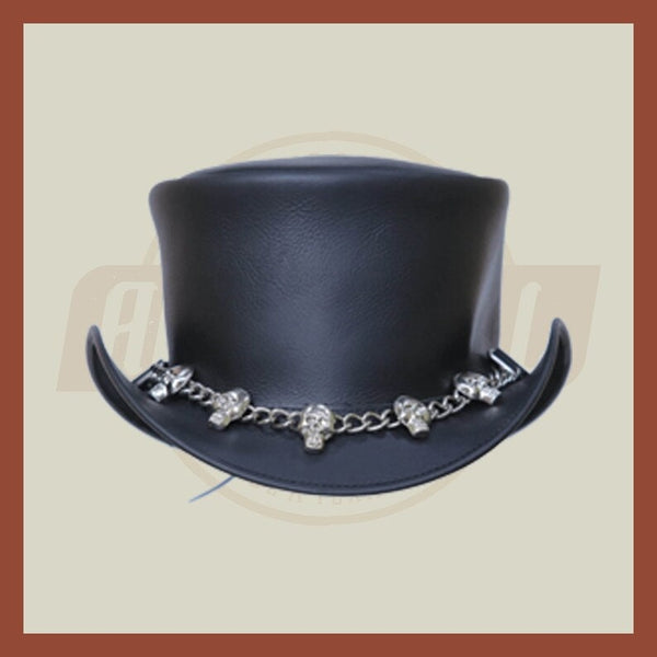 Skull And Chain band Motorcycle Biker Rider Leather Black Steampunk Top Hat