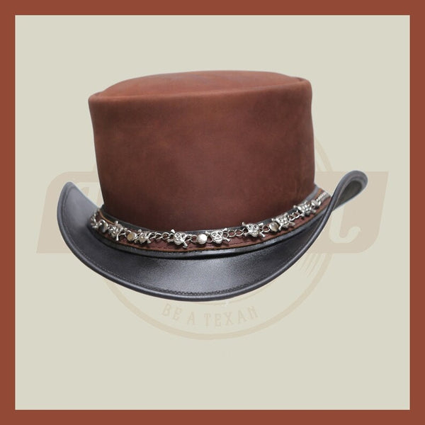 Black and Brown Contras Cross Skull Chain Band Steampunk Top Hat Motorcycle