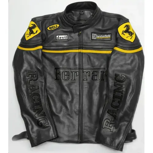 Ferrari Racing Black F1 Streetwear Leather Biker Jacket